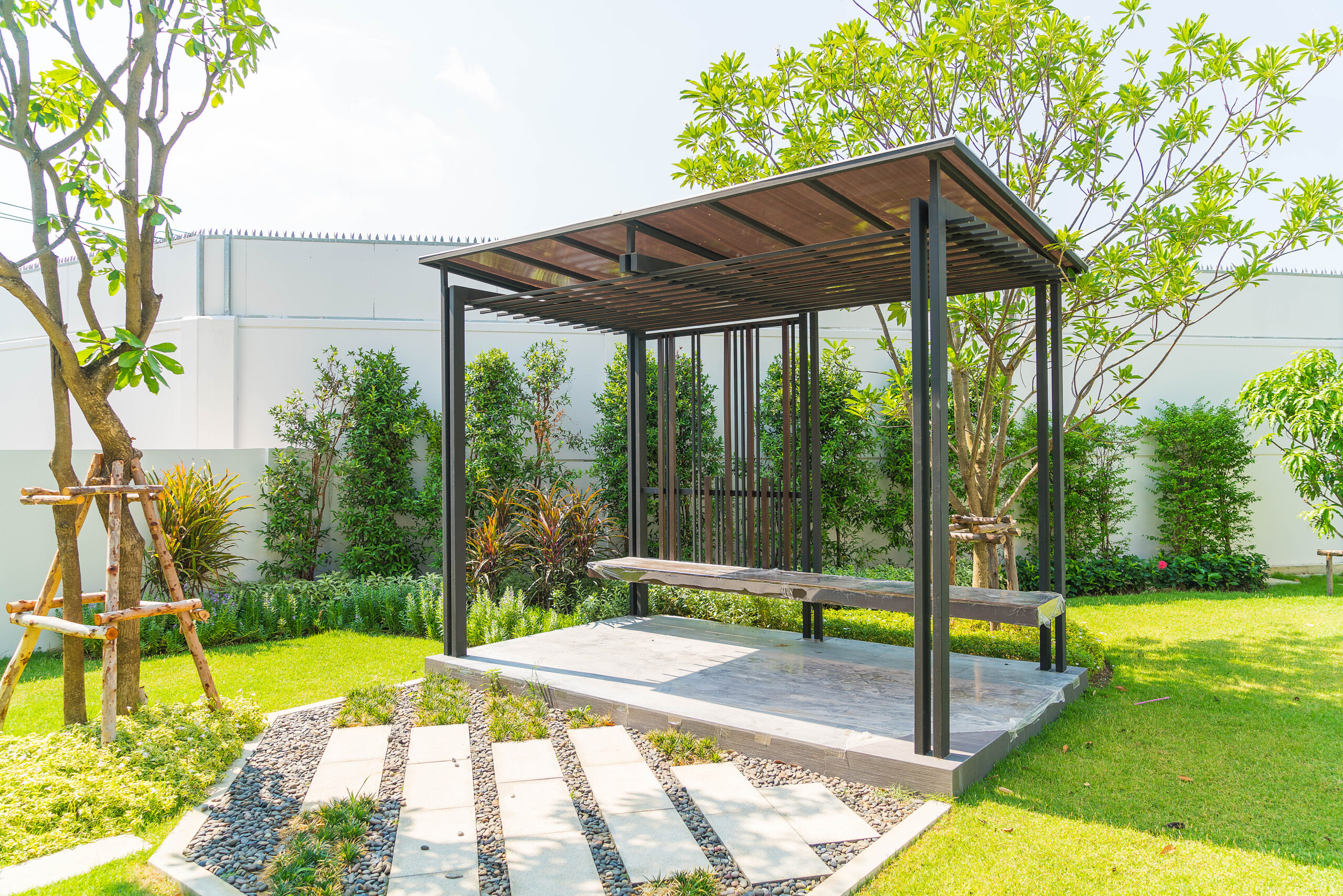 empty pavilion in garden empty pavilion in garden - boost up color processing